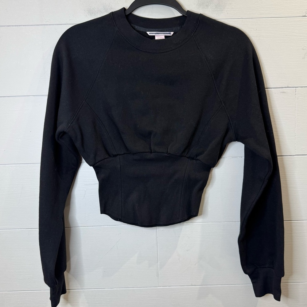 Victoria's Secret NWOT Cropped Crewneck Corset Fleece Top in Black Size XS